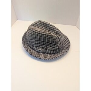 Vtg Donegal Tweed Fedora Hat Grey Houndstooth New Wool Woven in Ireland Sz 7 1/2